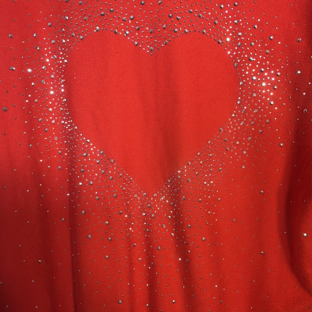 LIV Milano Sweater Rhinestone Heart Large Red Valentine Sparkle Festive Pullover - Picture 4 of 6